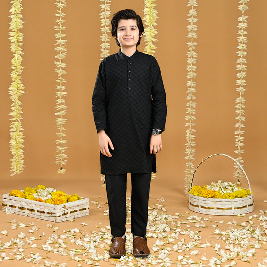 Boys Cotton Kurta Pajama (Chicken)-BLACK