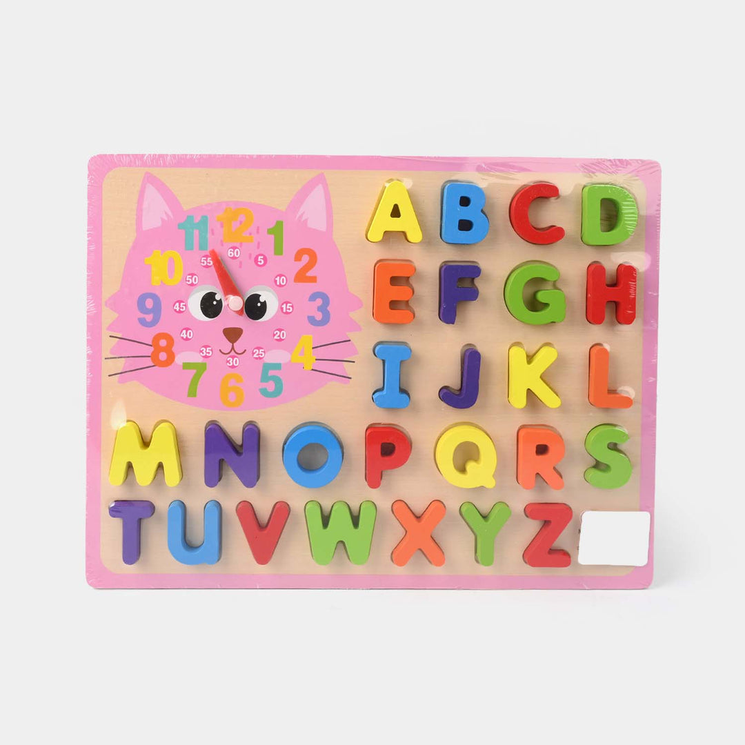 Wooden Alphabet & Clock Puzzle For Kids