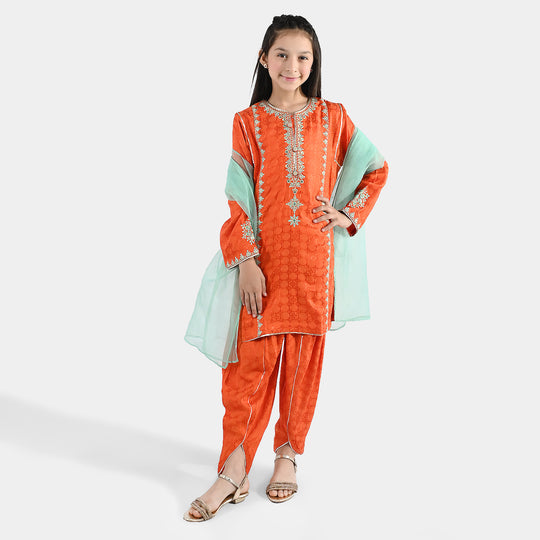 Girls Jacquard 3 Pcs Raqs - Rust