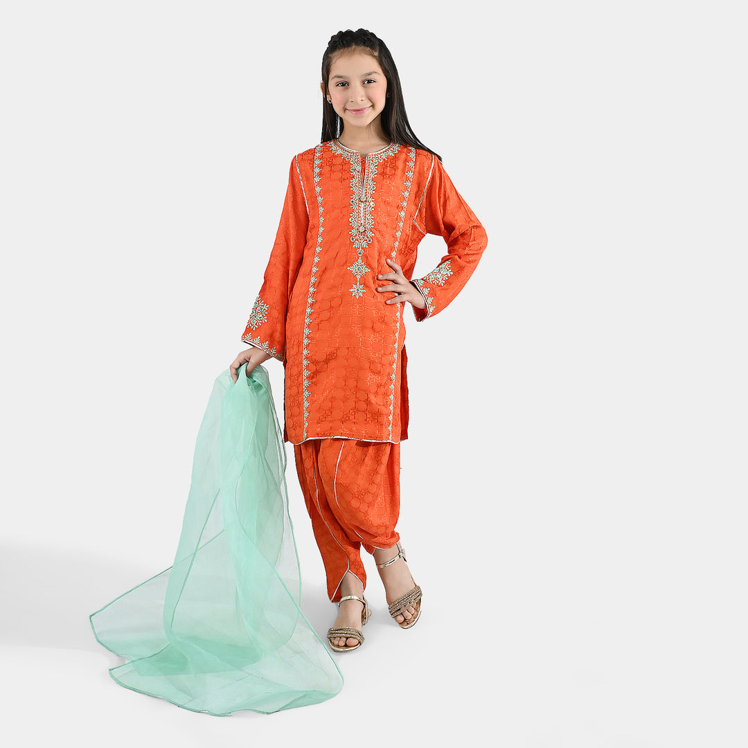 Girls Jacquard 3 Pcs Raqs - Rust