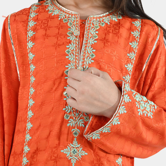 Girls Jacquard 3 Pcs Raqs - Rust