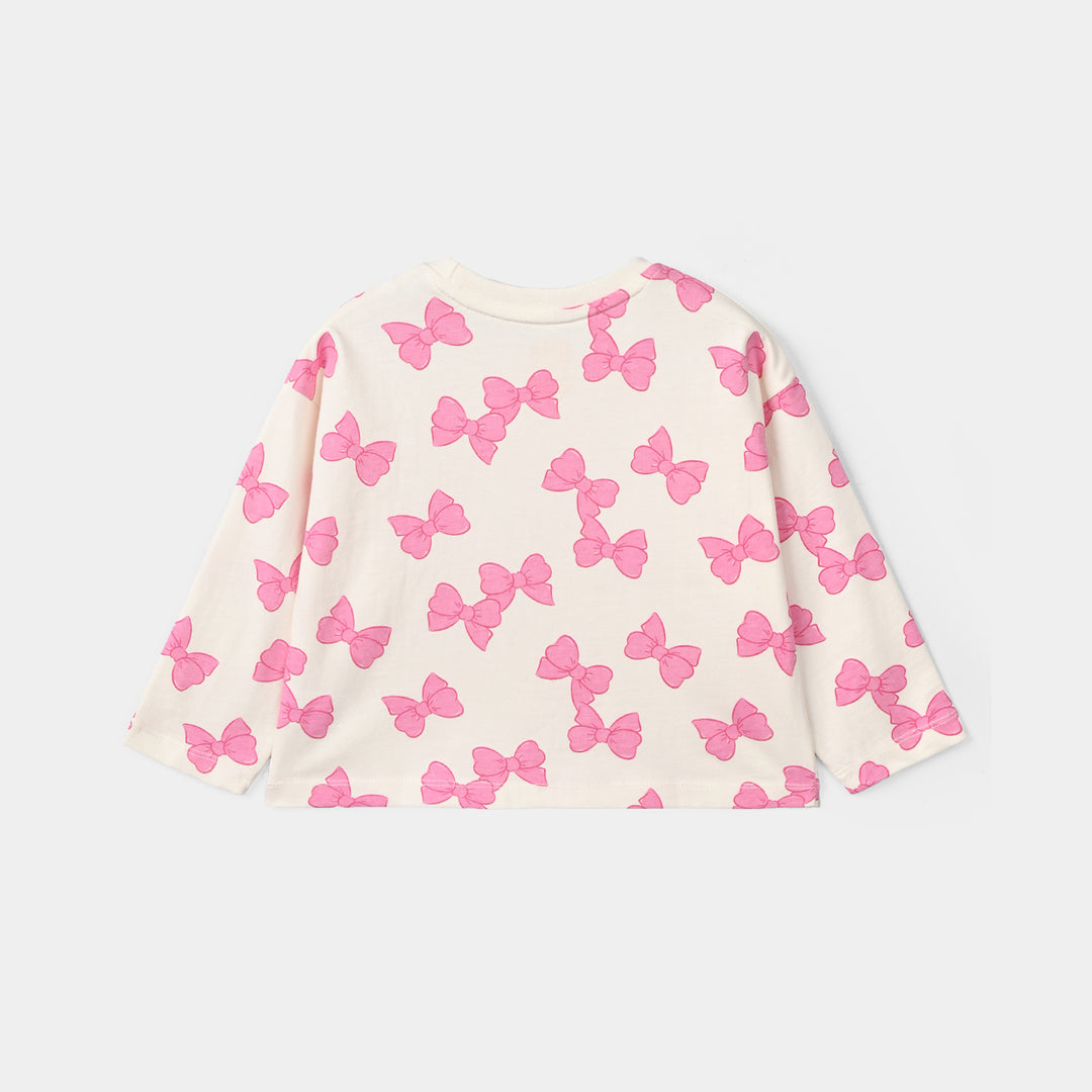 Girls Cotton Jersey T-Shirt Bow Pattern