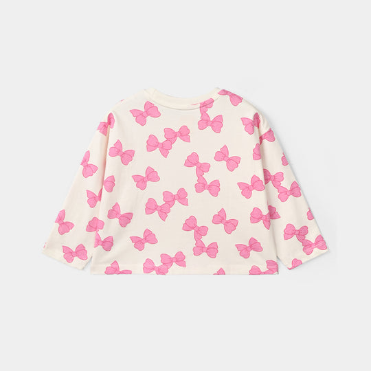 Girls Cotton Jersey T-Shirt Bow Pattern
