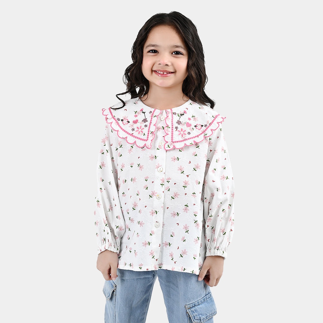 Girls Polyester Emb Top Starlit - White