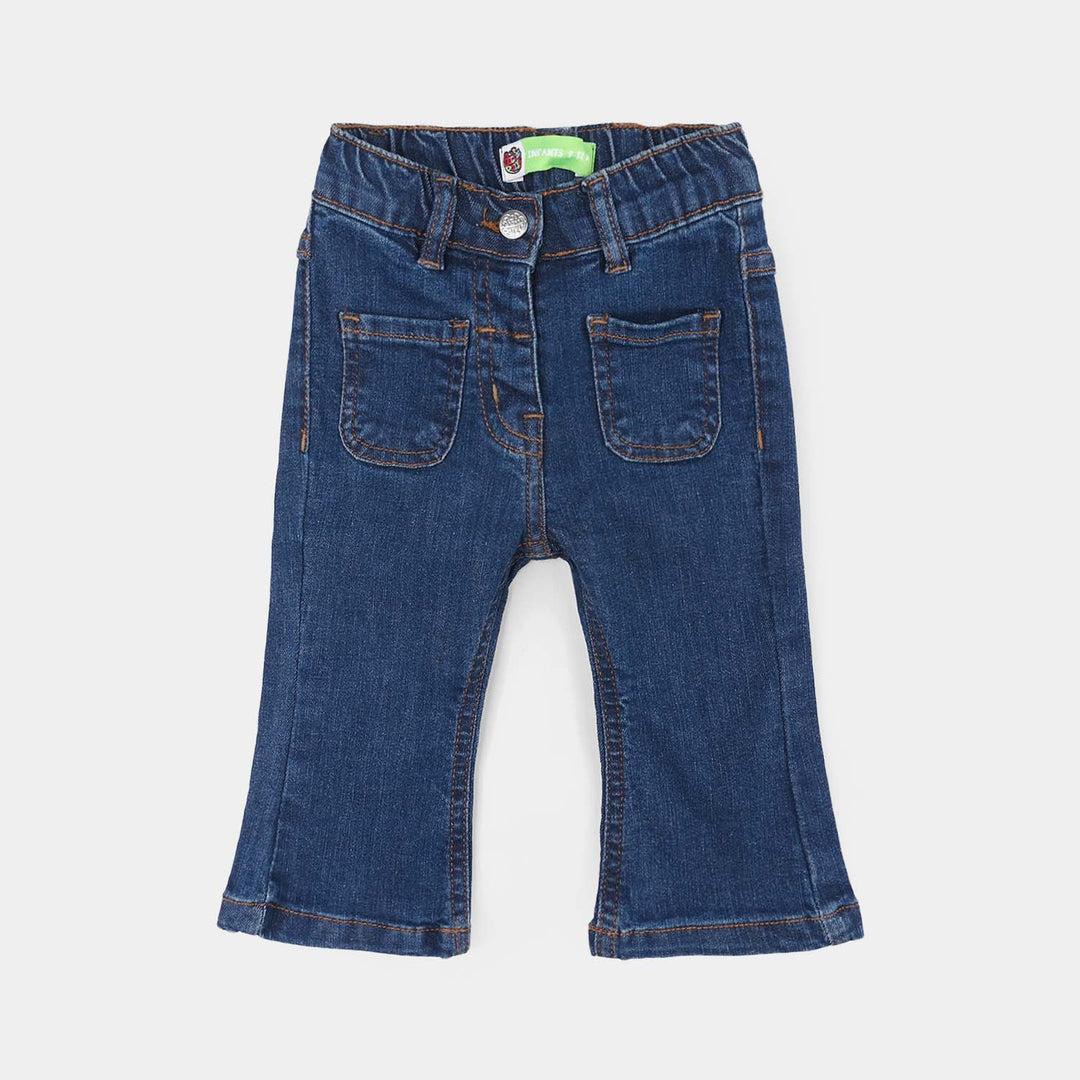 Infant Girls Denim Stretch Pants (Cherry Pockets) - Dark Blue