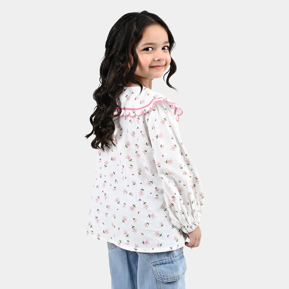 Girls Polyester Emb Top Starlit - White