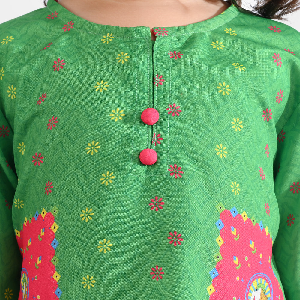 Girls Poly Net Casual Top Dil Dil Pakistan Ind-GREEN