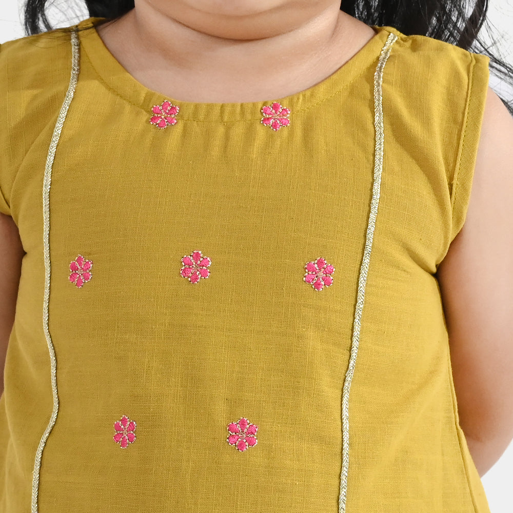 Infant Girls Cotton Slub Emb 2Pcs Roshan Pari-Dhani Green