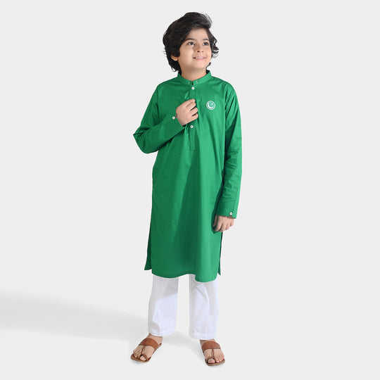 Boys Cotton Poplin Kurta (Basic Funk)-GREEN