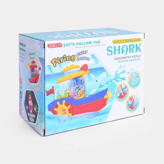 Shark Water Cannon Boat – Rotating Aquarium with Lights & Music