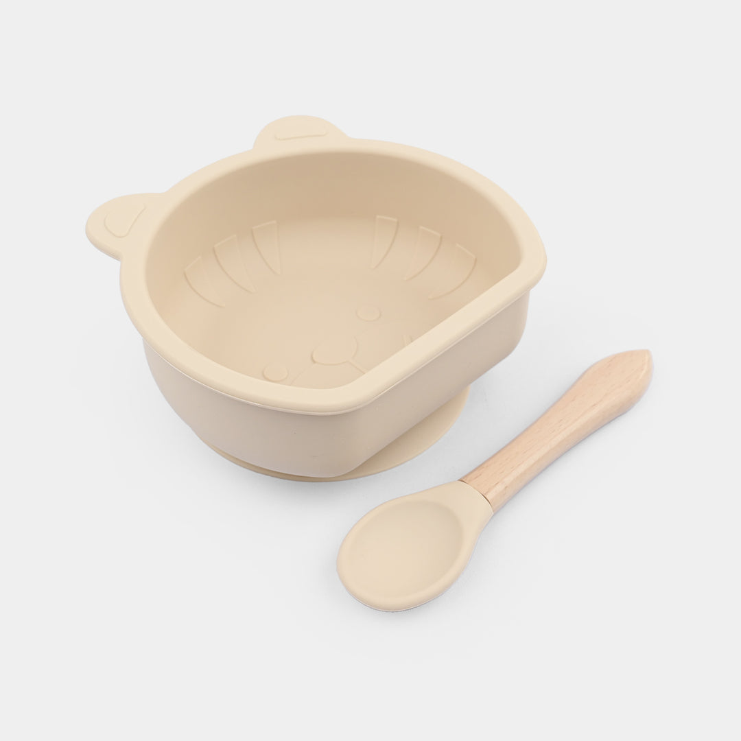 Baby Silicone Bowl+Wooden Handle Spoon