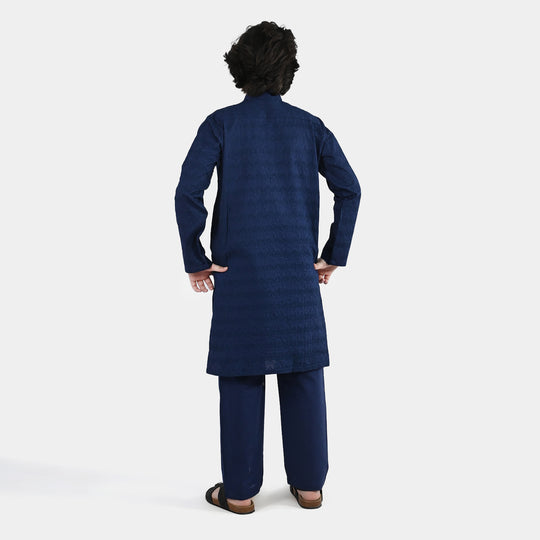 Boys Cotton Poplin Kurta Pajama (Chikankari) - Blue