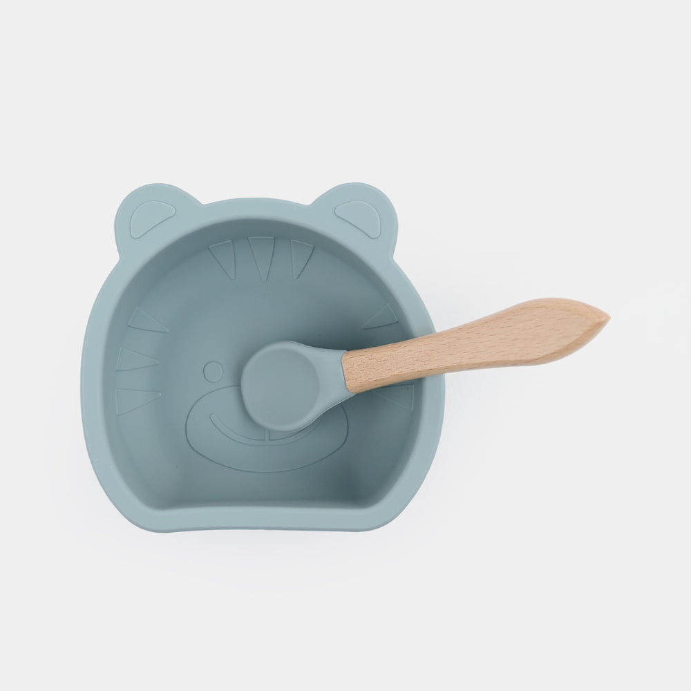 Baby Silicone Bowl+Wooden Handle Spoon
