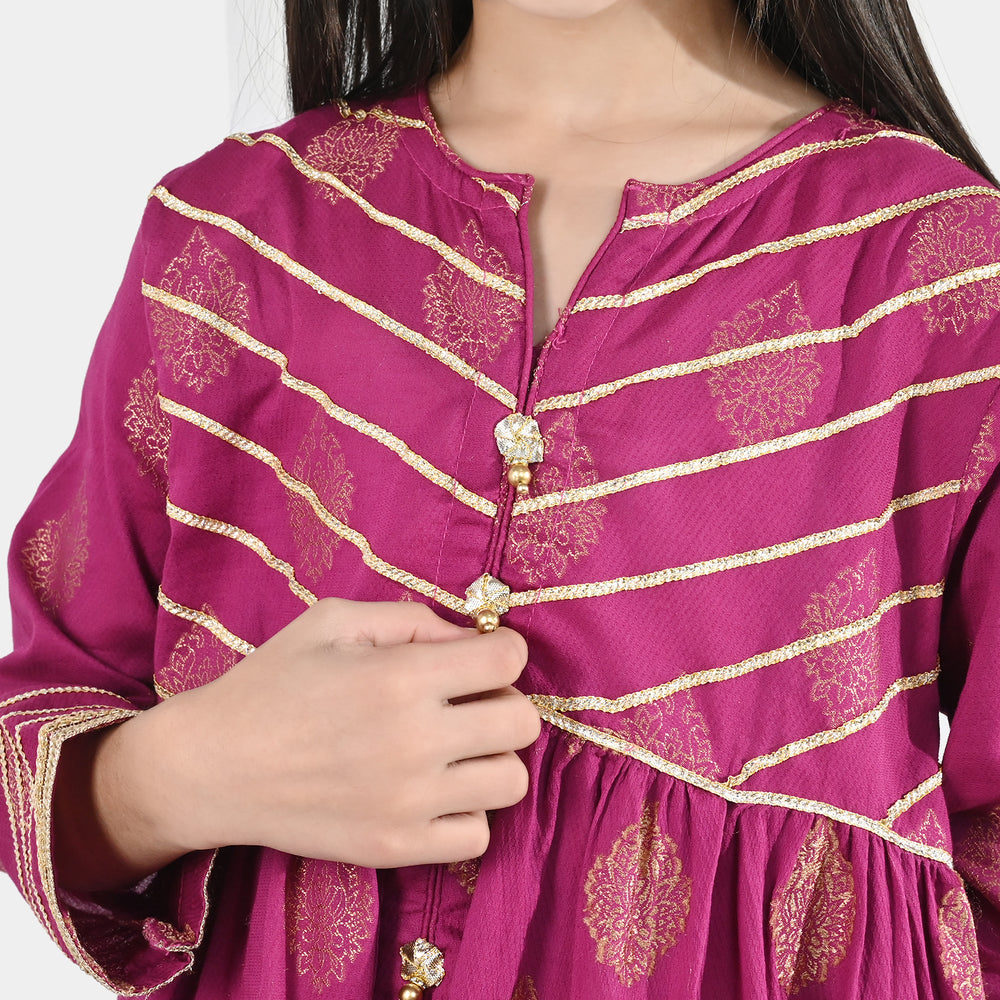 Girls Jacquard 3-Piece Suit (Raunaq) - Magenta
