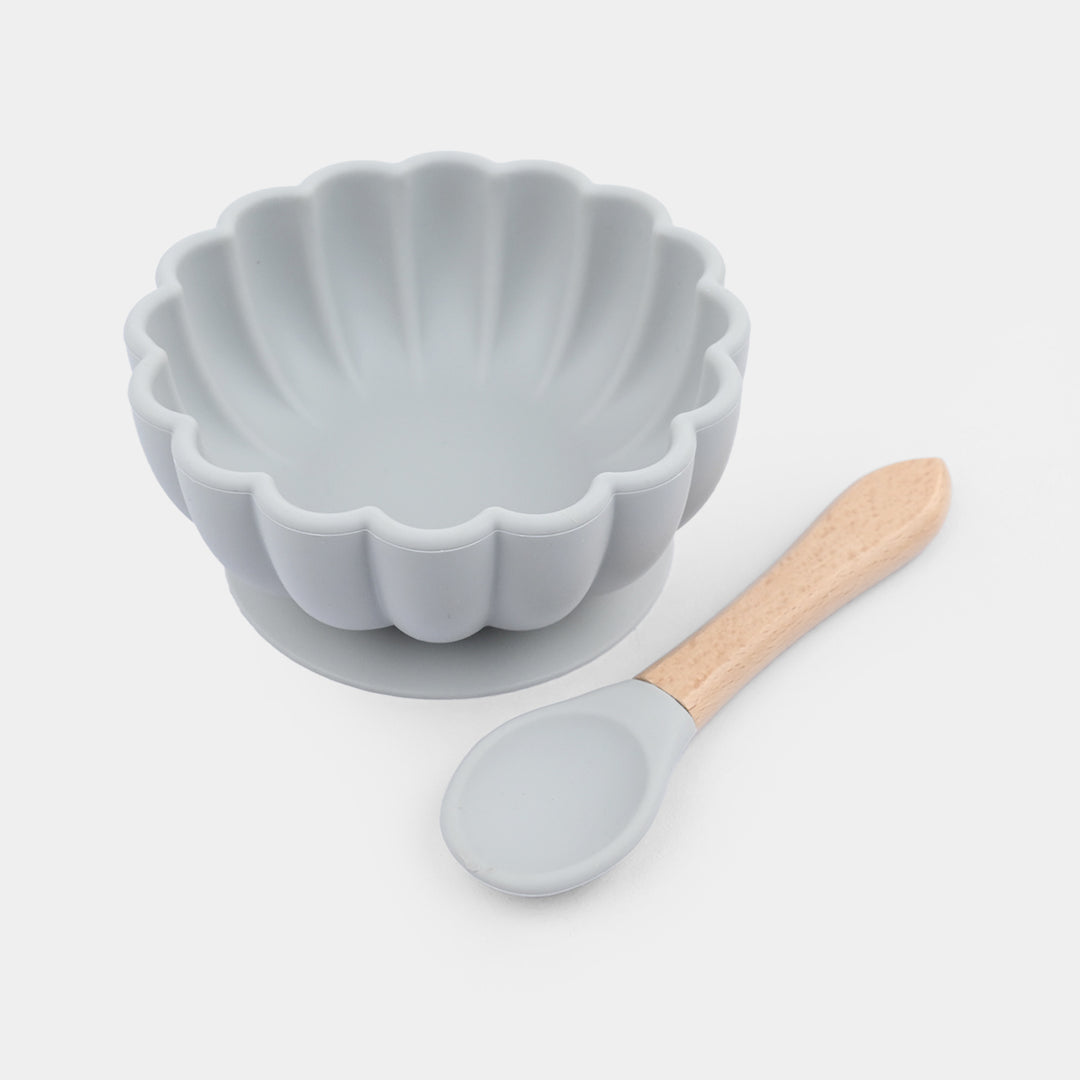Baby Silicone Bowl+Wooden Handle Spoon
