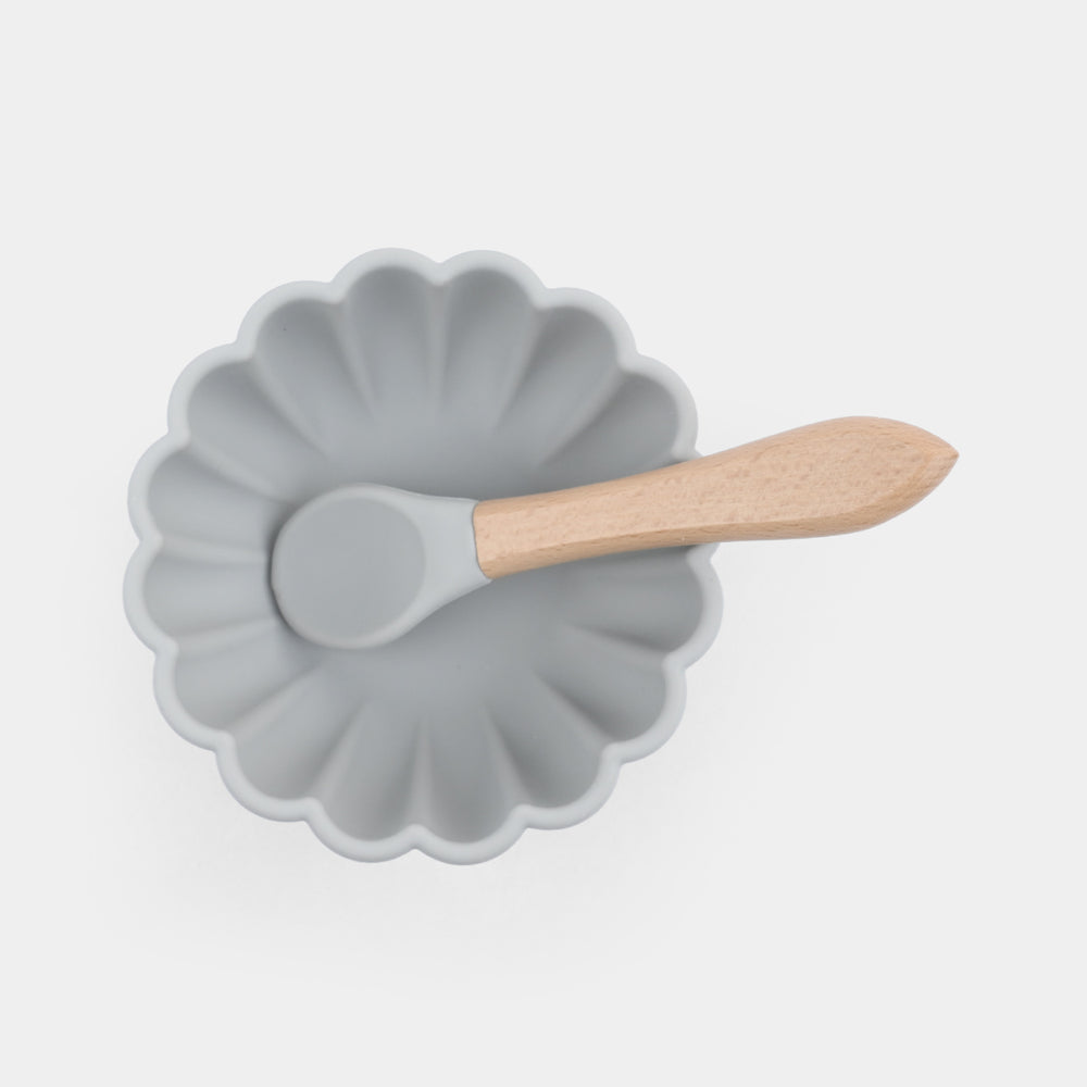 Baby Silicone Bowl+Wooden Handle Spoon