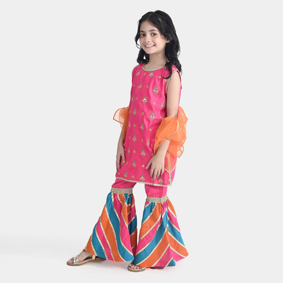 Girls Raw Silk 3 Pcs Bahar-Pink