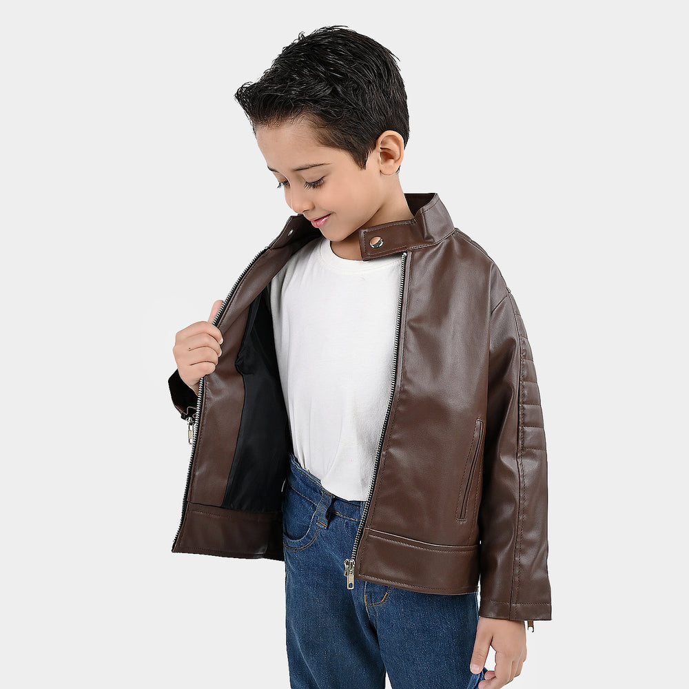 Boys PU Jacket Basic Brown