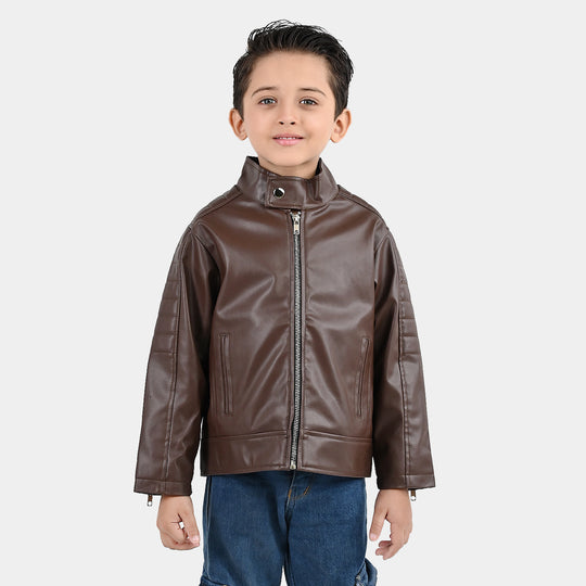 Boys PU Jacket Basic Brown