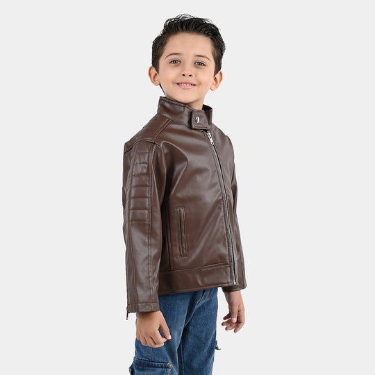 Boys PU Jacket Basic Brown