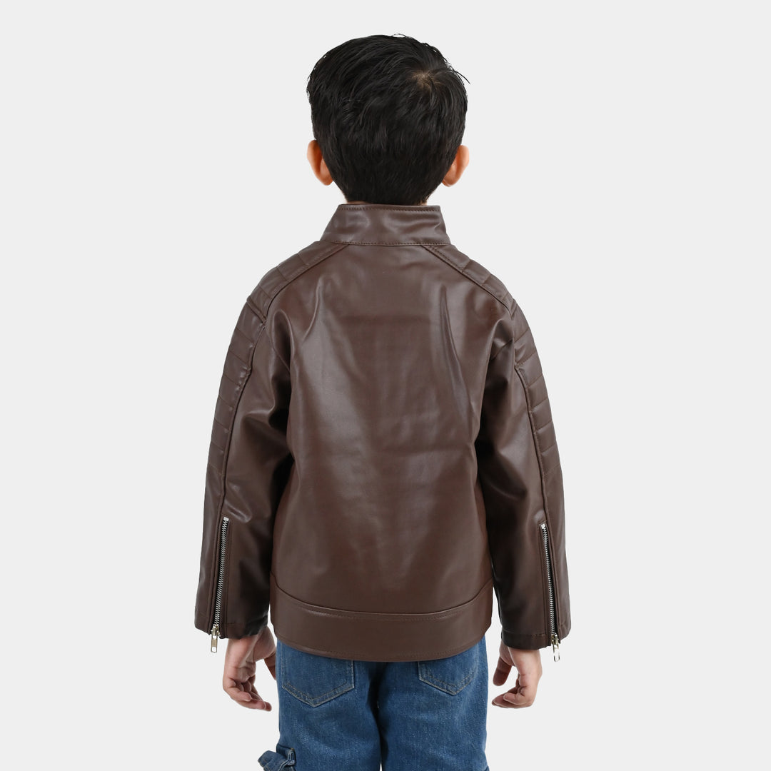 Boys PU Jacket Basic Brown