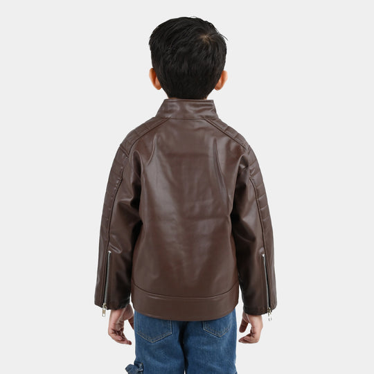 Boys PU Jacket Basic Brown