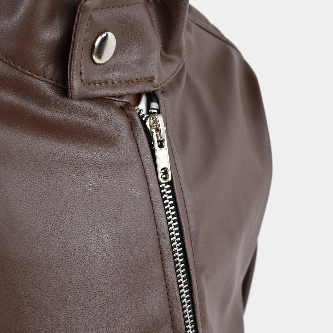 Boys PU Jacket Basic Brown