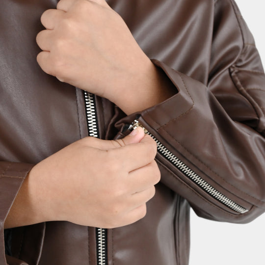 Boys PU Jacket Basic Brown