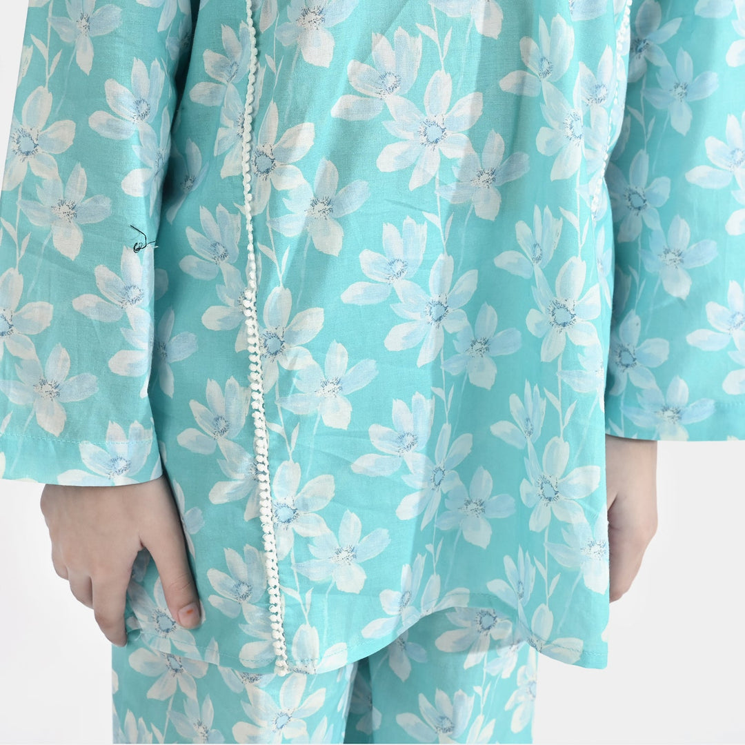Girls Cotton Co-Ord Set Sky-Multi