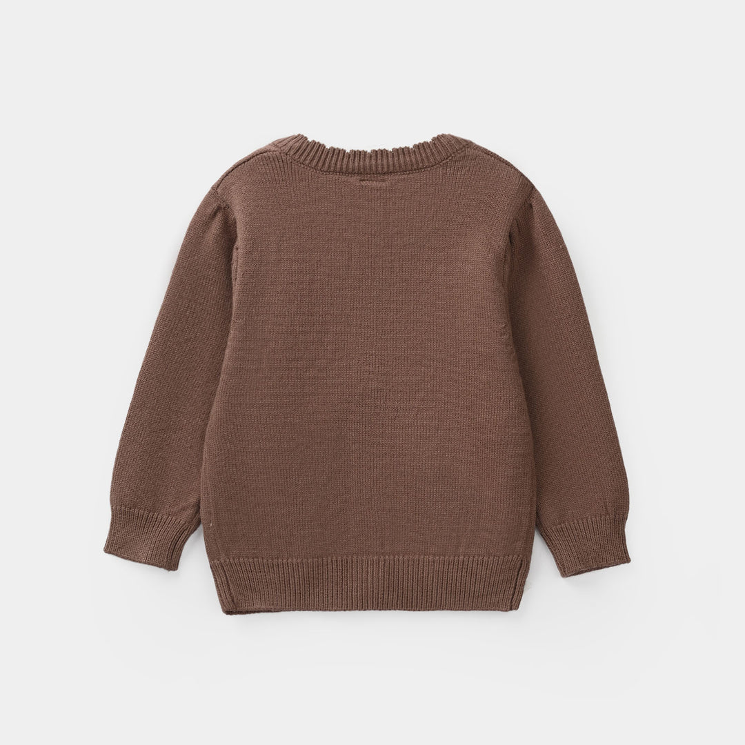 Infant Girls Acrylic Sweater-Fluffy Pocket-D.Brown