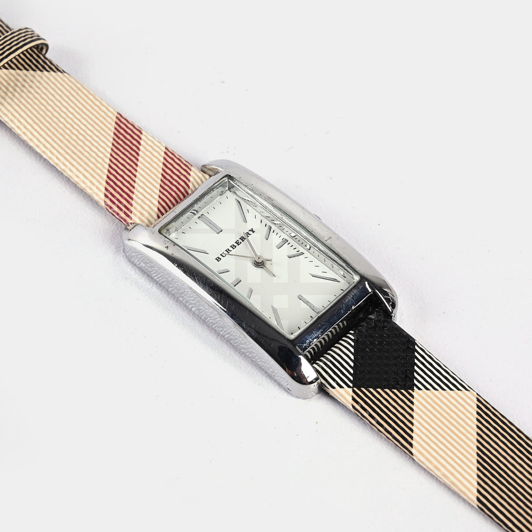 Stylish Check Strap Analog Wrist Watch For Girls