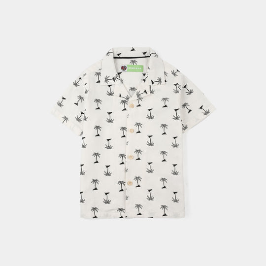 Infant Boys Cotton Shirt (Tree) - White