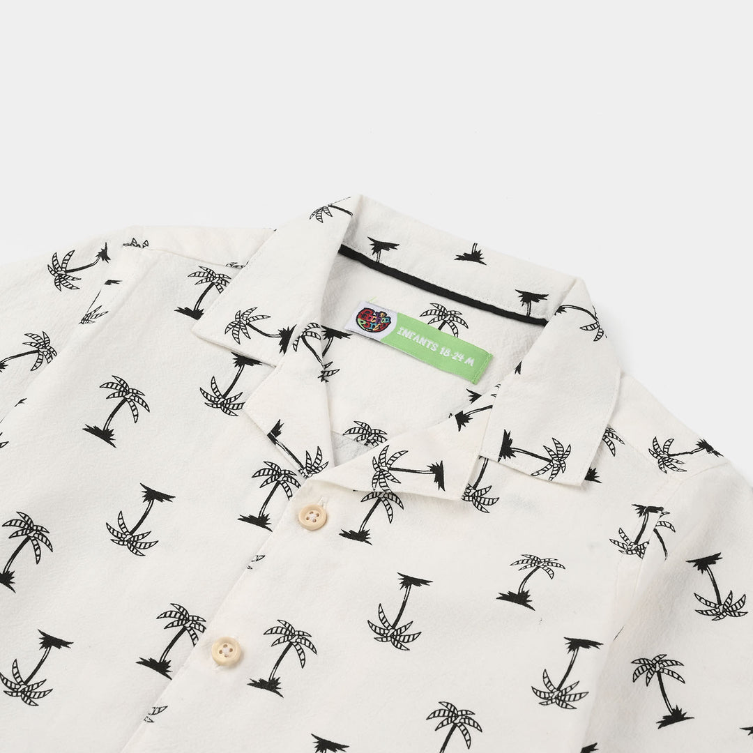 Infant Boys Cotton Shirt (Tree) - White