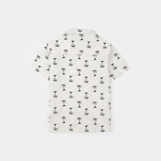 Infant Boys Cotton Shirt (Tree) - White