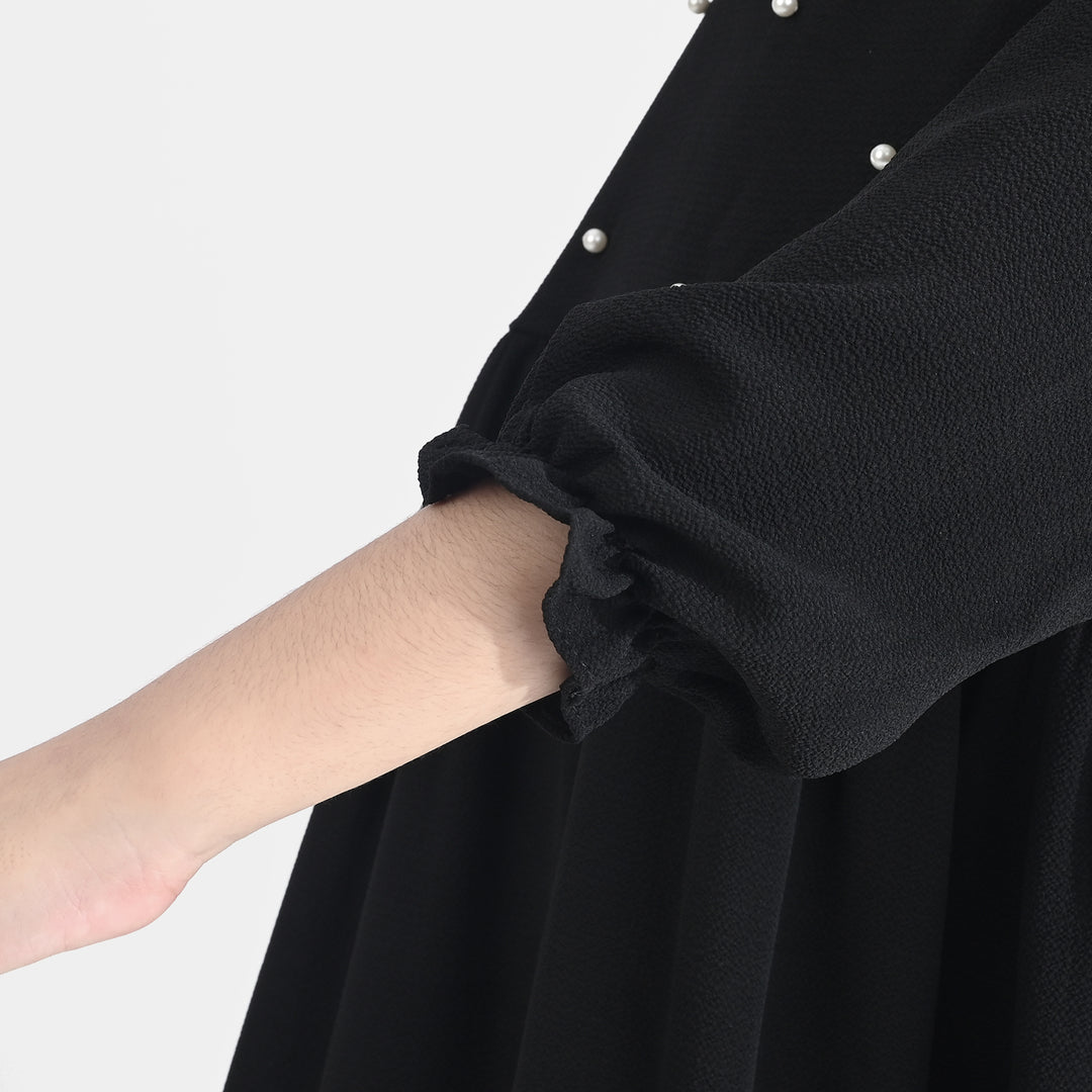 Girls Poly Mesh Casual Frock (Monochrome) - Black