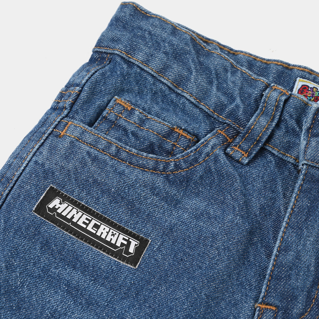 Boys Denim Rigid Shorts (Character) - Mid Blue