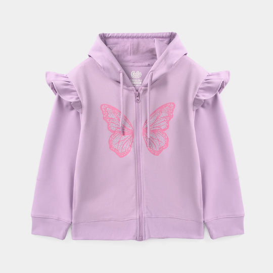Girls Cotton Interlock Knitted Jacket Butterfly - Purple
