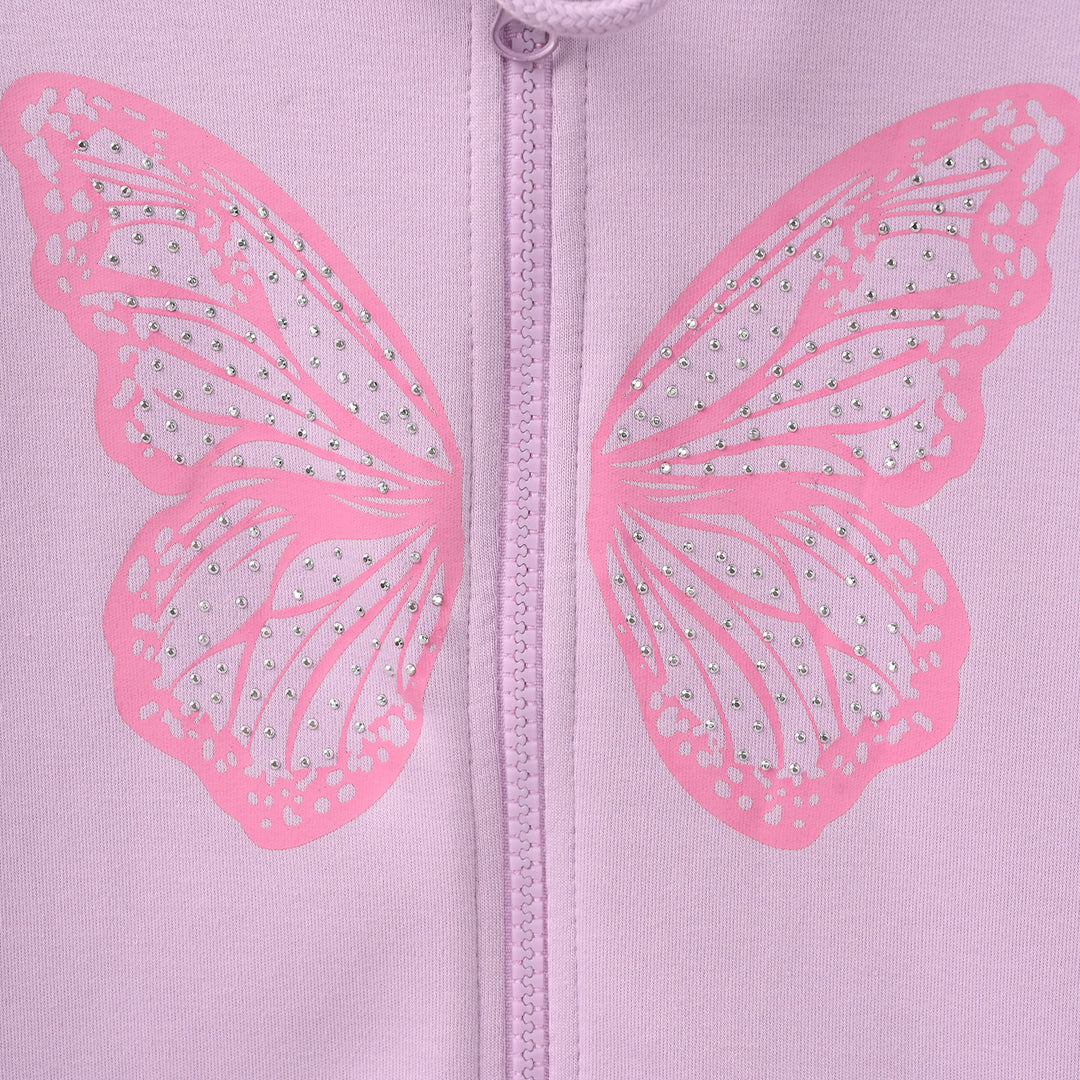 Girls Cotton Interlock Knitted Jacket Butterfly - Purple