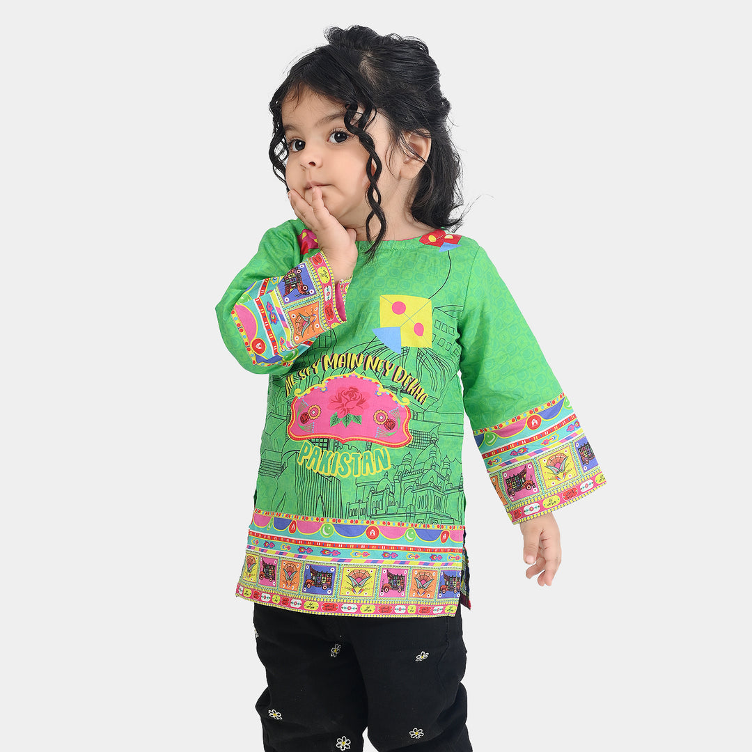 Infant Girls Cotton Printed Kurti Dill Sa Pakistan Ind-L.Green