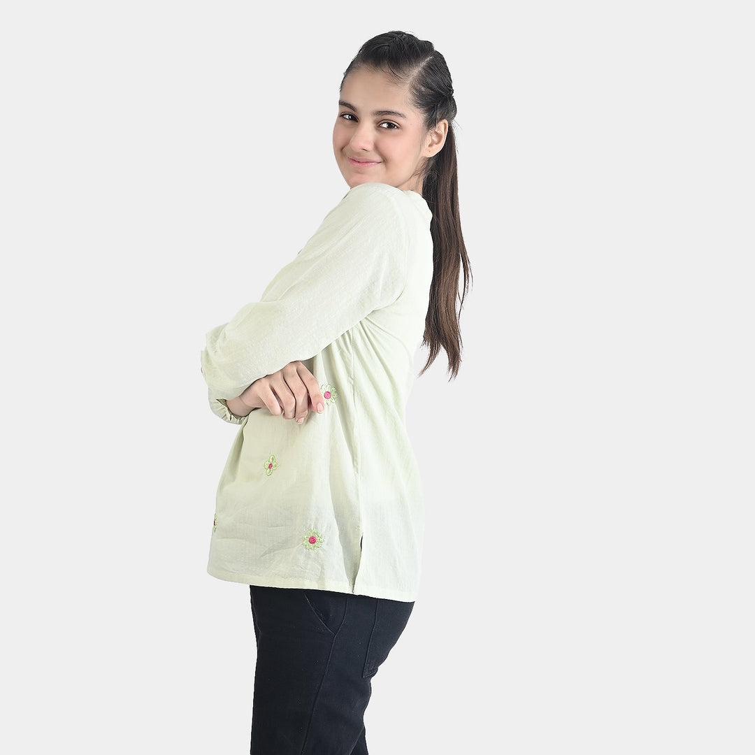 Teen Girls Cotton Casual Tops - Light Green