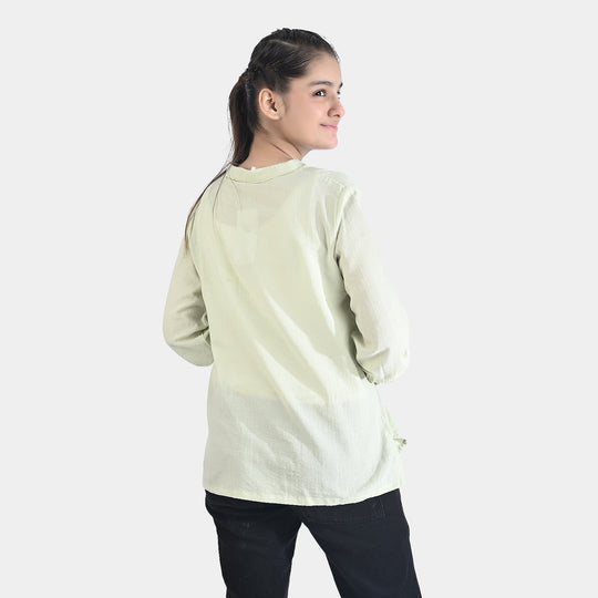 Teen Girls Cotton Casual Tops - Light Green
