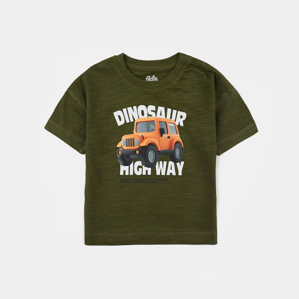 Infant Boys Slub Jersey T-Shirt (Dinosaur) - Chive Green
