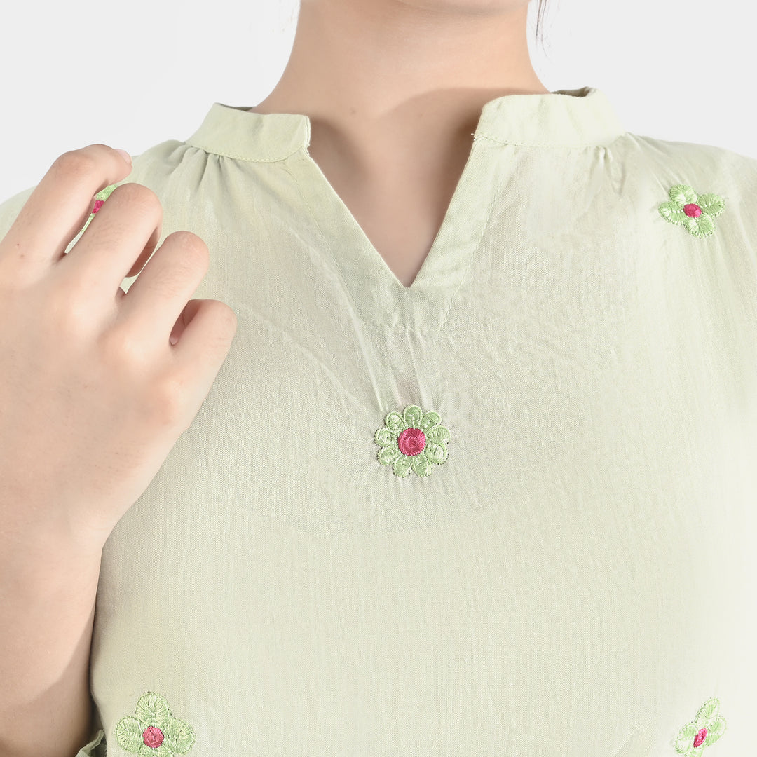Teen Girls Cotton Casual Tops - Light Green