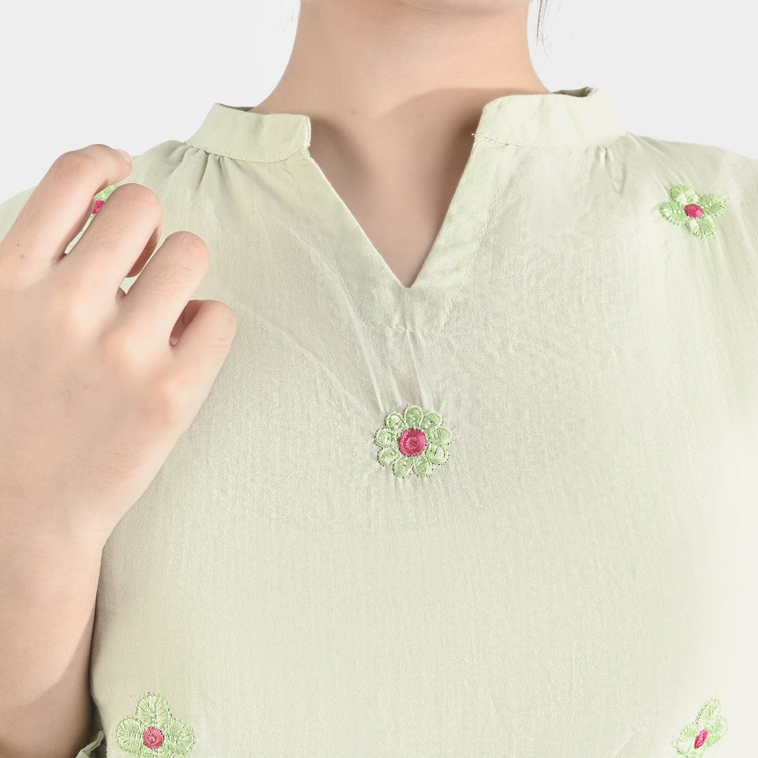 Teen Girls Cotton Casual Tops - Light Green