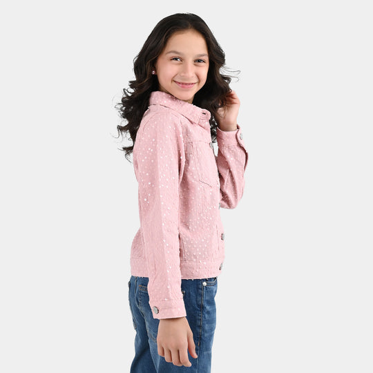 Girls Cotton Twill Woven Jacket Sequence Pink