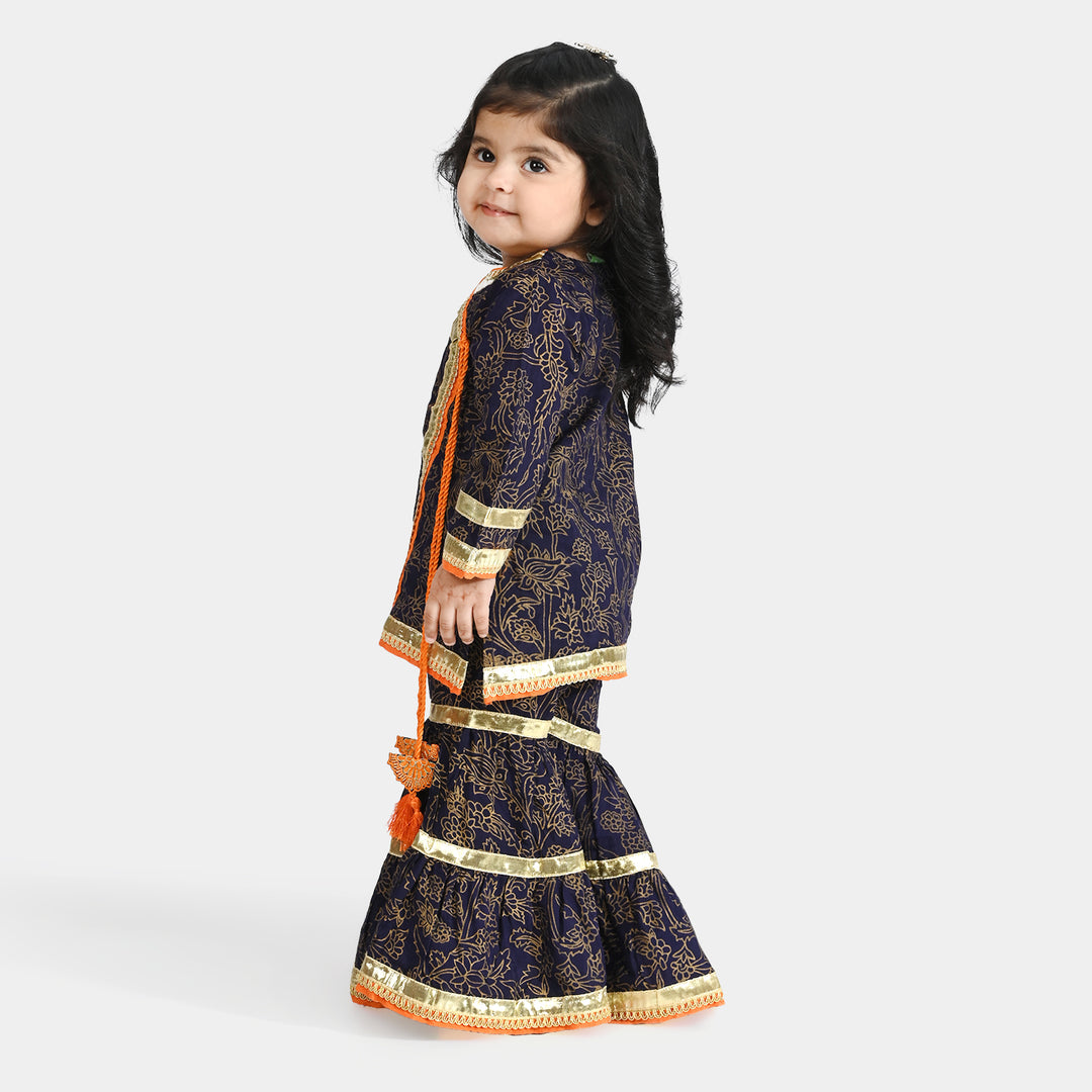 Infant Girls Raw Silk 3Pcs Junoon-Purple