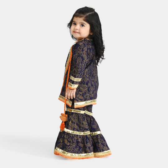 Infant Girls Raw Silk 3Pcs Junoon-Purple