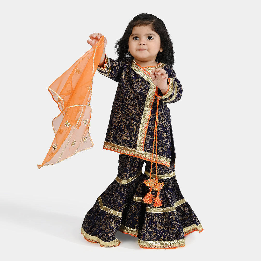 Infant Girls Raw Silk 3Pcs Junoon-Purple