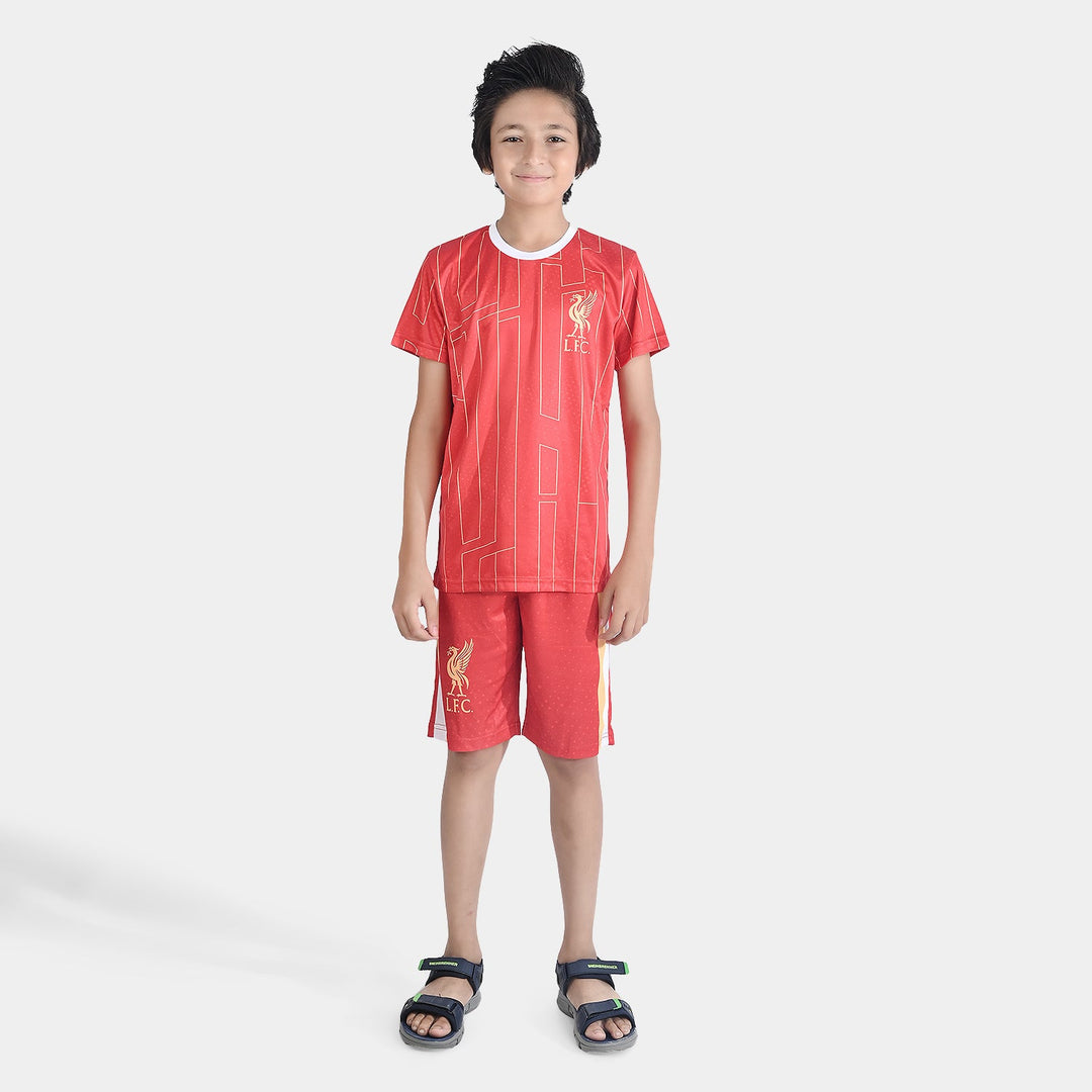 Boys Polyester Jersey 2 Piece Suit-Red