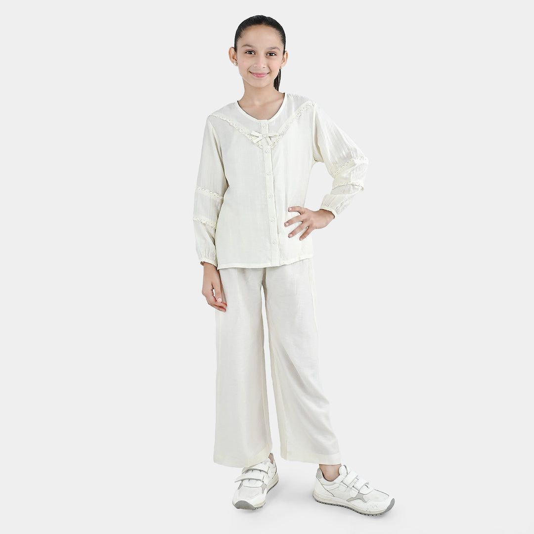 Girls Seersucker Co-Ord Set Caramel-Off White